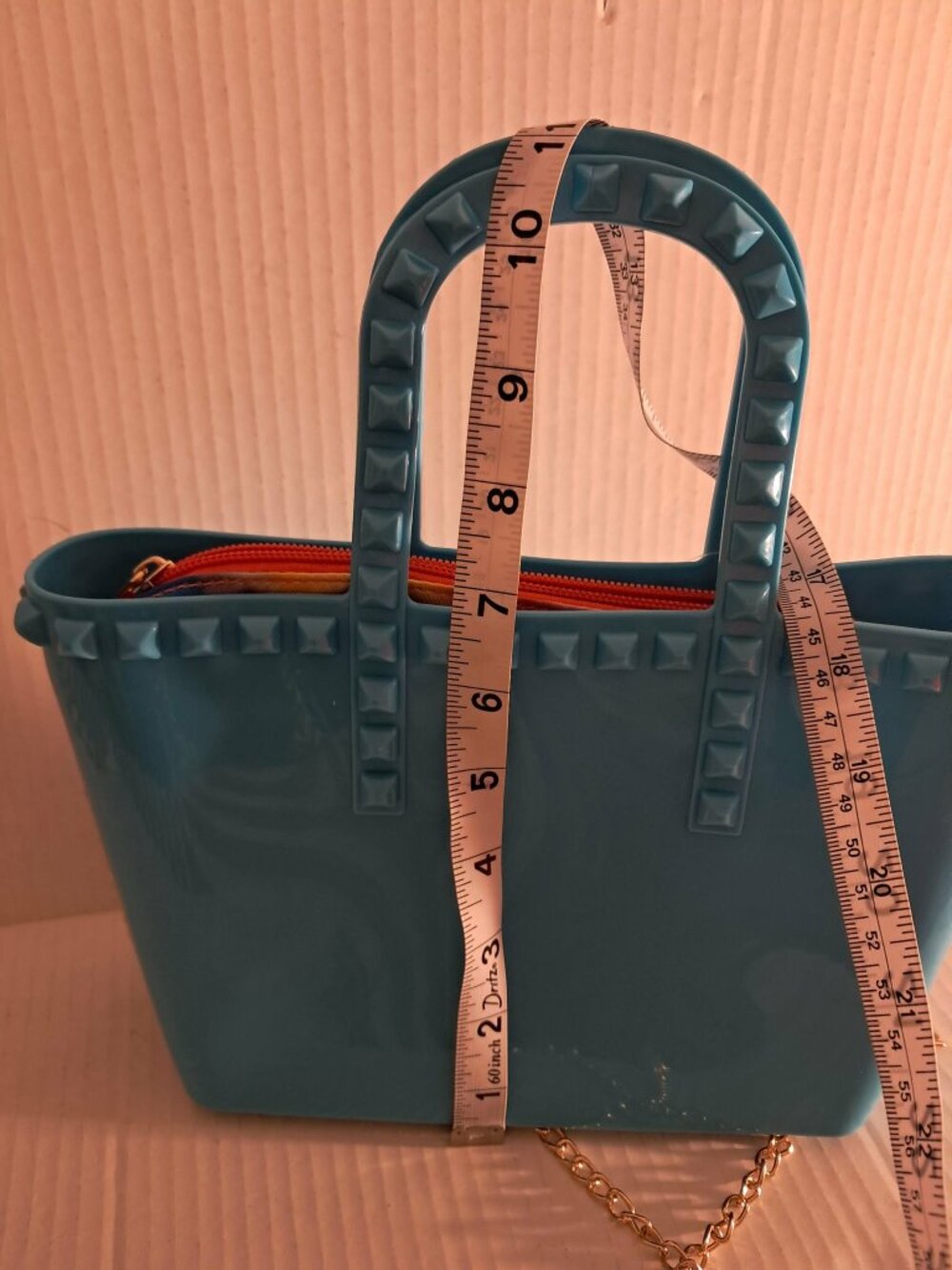 Blue Jelly Mini Satchel Studded Crossbody Gold Chain Cute Y2K Bag - Picture 8 of 10